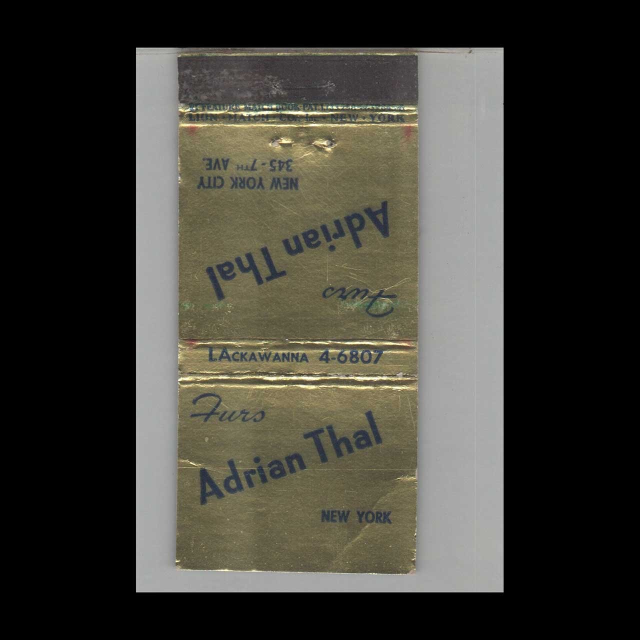 Matchbook Cover Stripped Feature Adrian Thal Furs New York NY