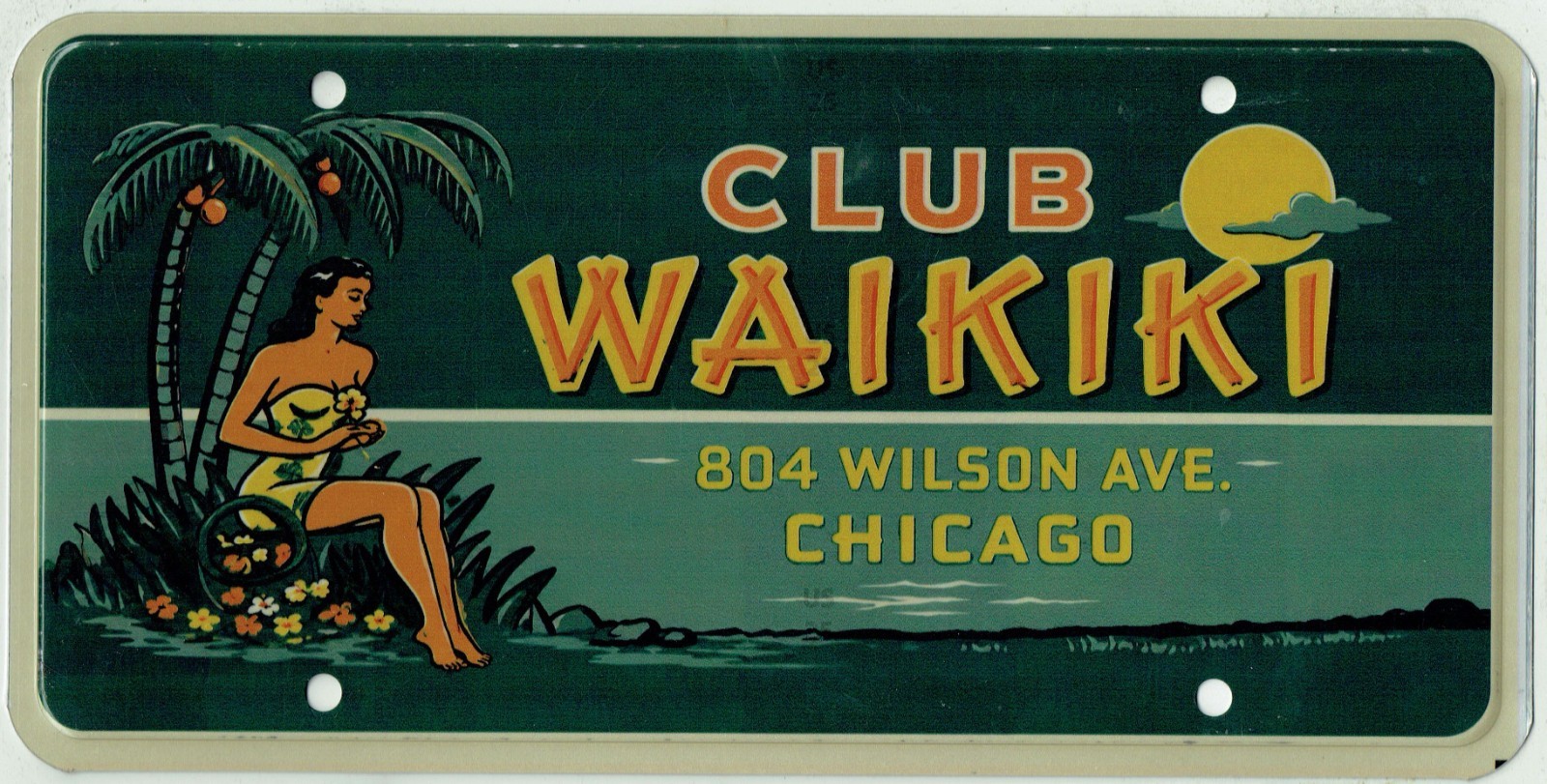 SUPER RARE Club Waikiki Chicago Illinois Vintage Hawaii Tiki Maui License Plate