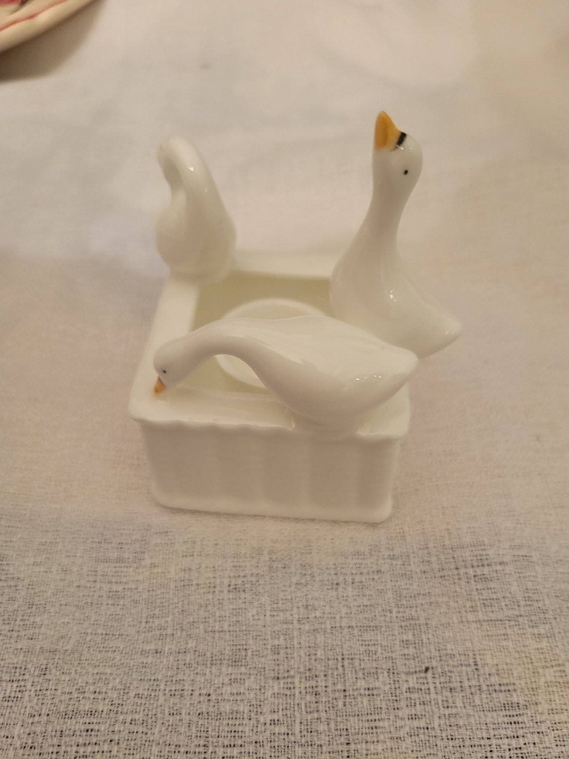 Vintage White Ceramic Geese Swan Figurine Egg Cup Decorative Sculpture Farm