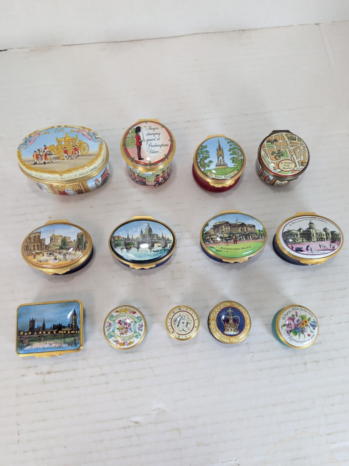 Vintage Halcyon Days English Enamel Trinket Boxes Collection Set Of 13