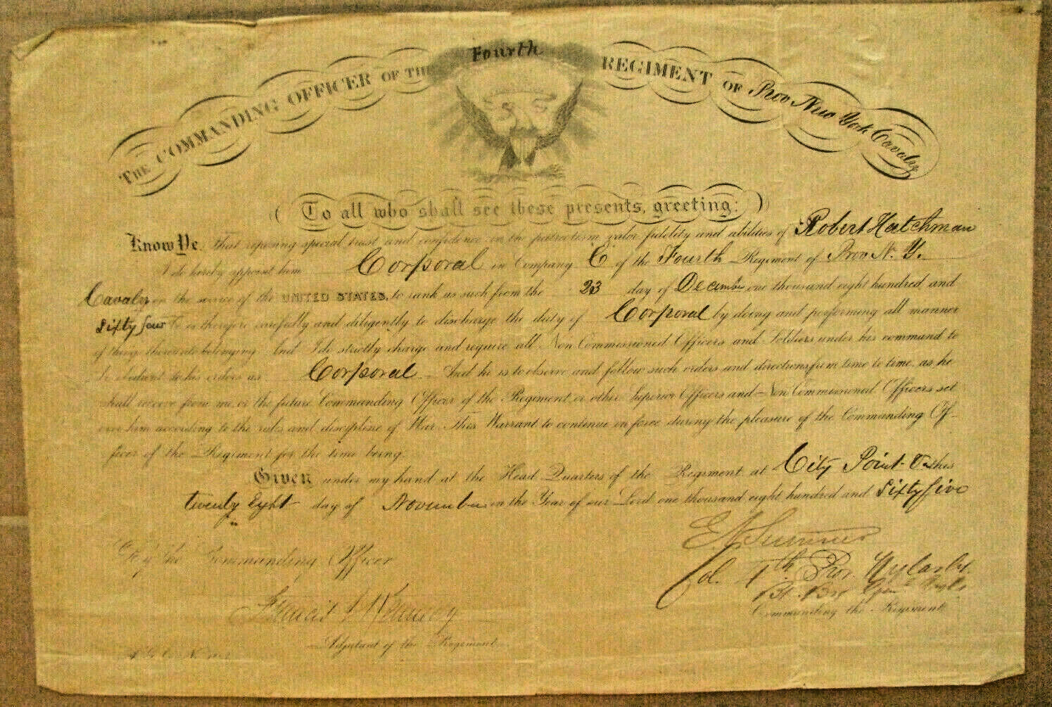 CIVIL WAR 4TH NEW YORK CAVALRY COMMISSION CITY POINT VIRGINIA