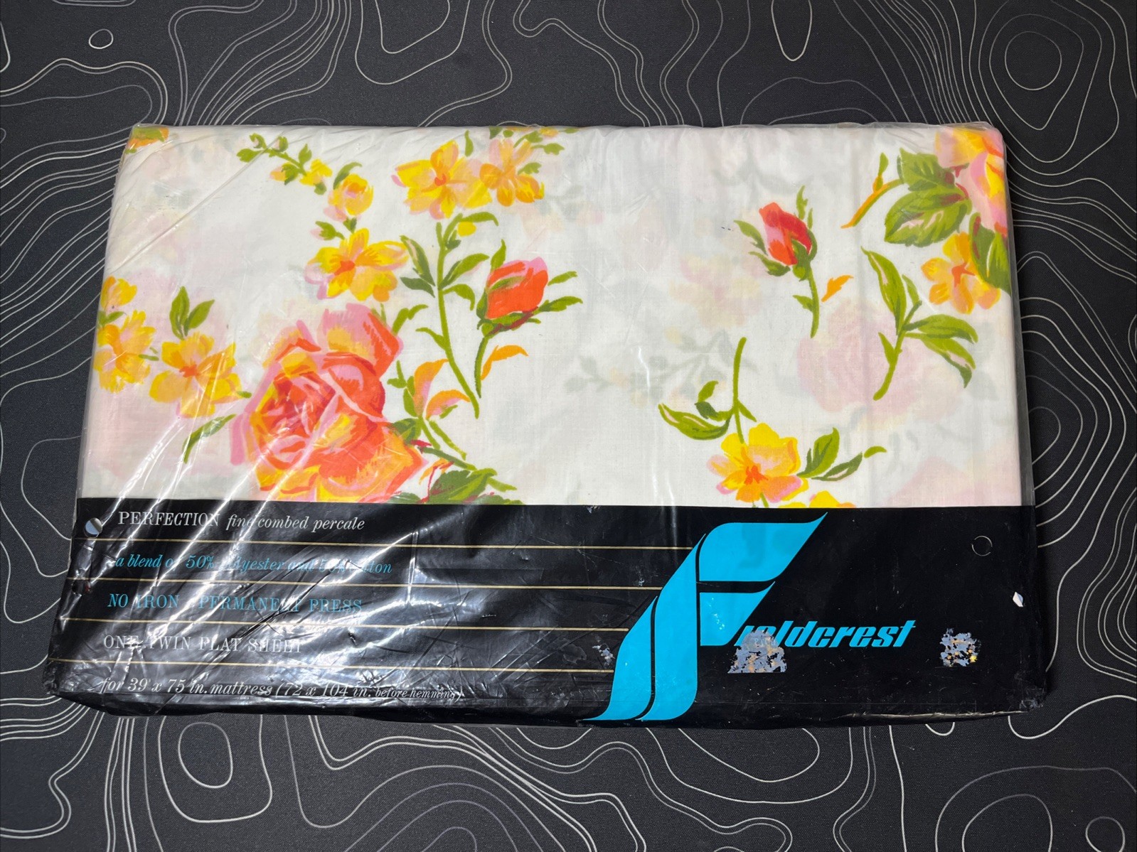 Vtg Fieldcrest Perfection Percale Peace Rose Twin Flat Sheet USA 50/50