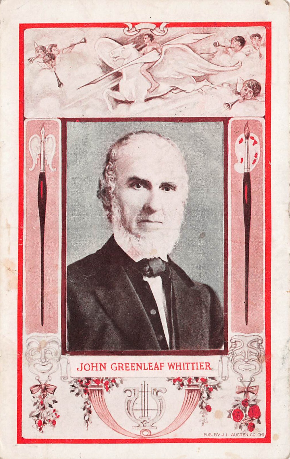 John Greenleaf Whittier Portrait Arts and Crafts Frame Vtg Postcard C27