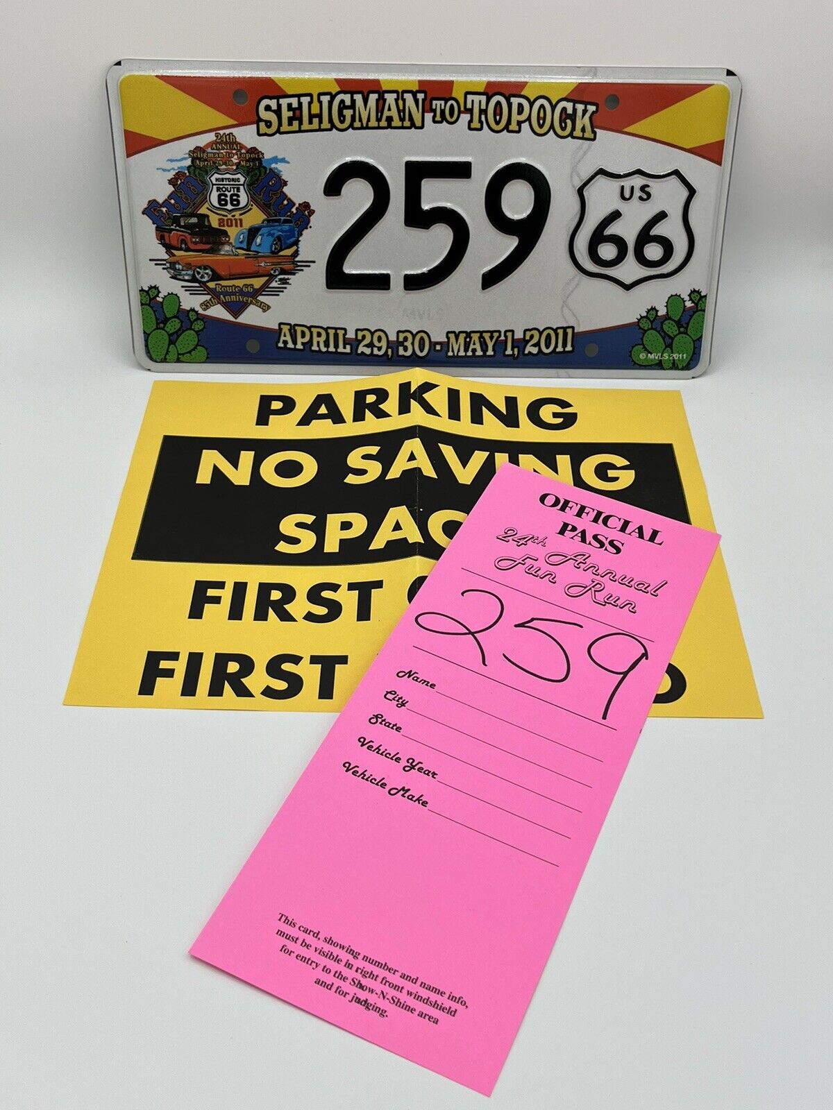 2011 Seligman to Topock Fun Run License Plate Historic Route 66 Arizona Cars