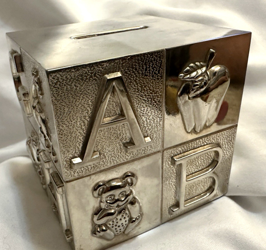Silver Plated Baby Block Bank International Silver Company 3”