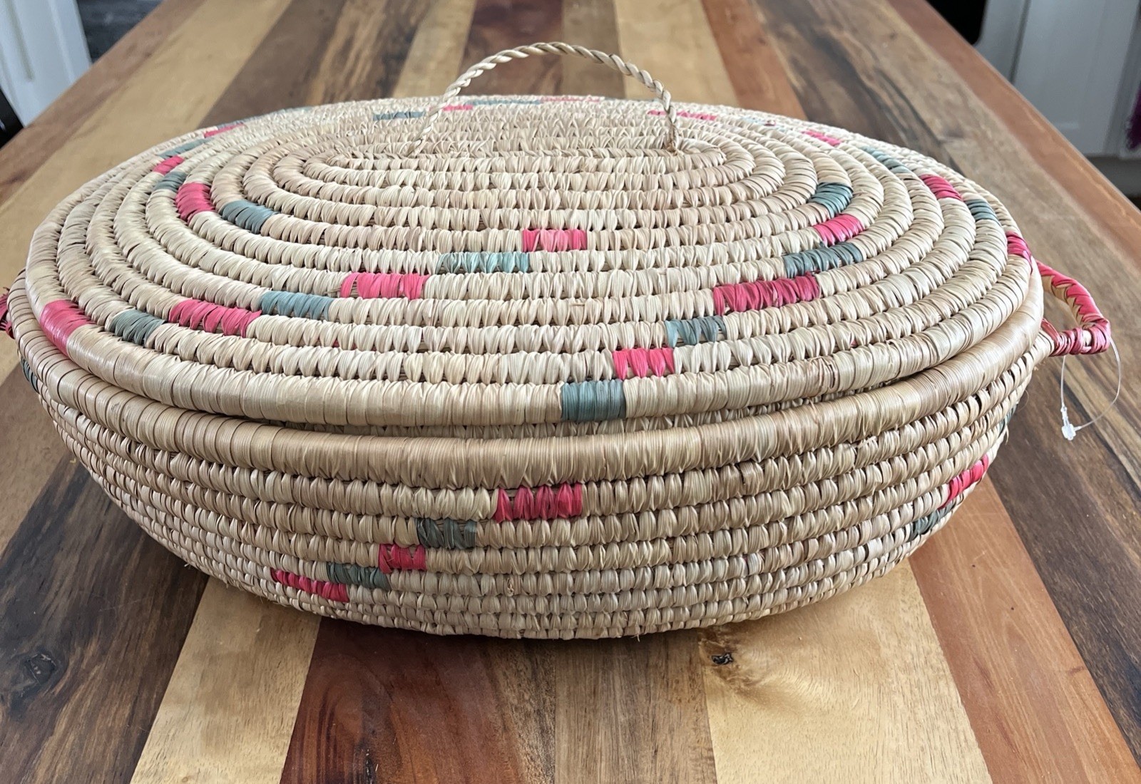 Woven Coil Basket  With Lid Handles Oval 16 X 12 X 5.5 Storage
