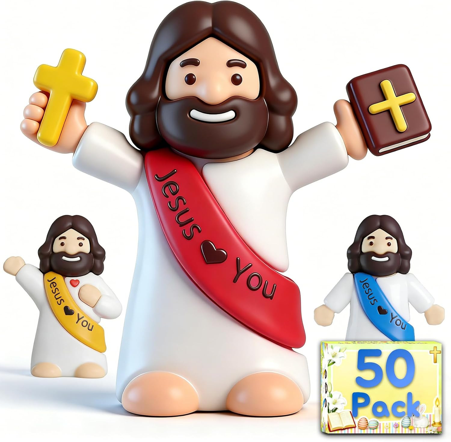 50 PCS Little Jesus Figures,Jesus Loves You Figures in 3 Unique Poses,5 Colors M 50 PCS Little Jesus Figures,Jesus Loves You Figures in 3 Unique Poses,5 Colors M