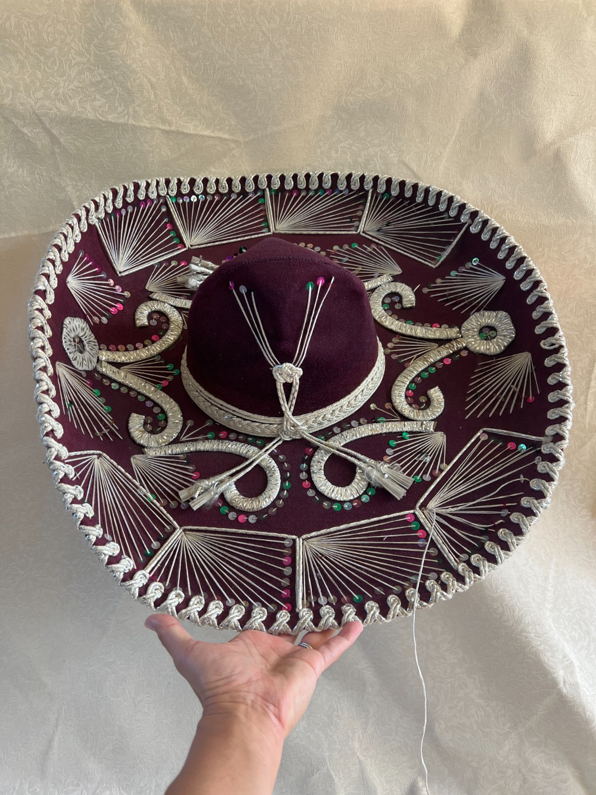 Vintage Pigalle Mexican Mariachi Sombrero Velvet Sequin Hat Purple Violet Gold Vintage Pigalle Mexican Mariachi Sombrero Velvet Sequin Hat Purple Violet Gold