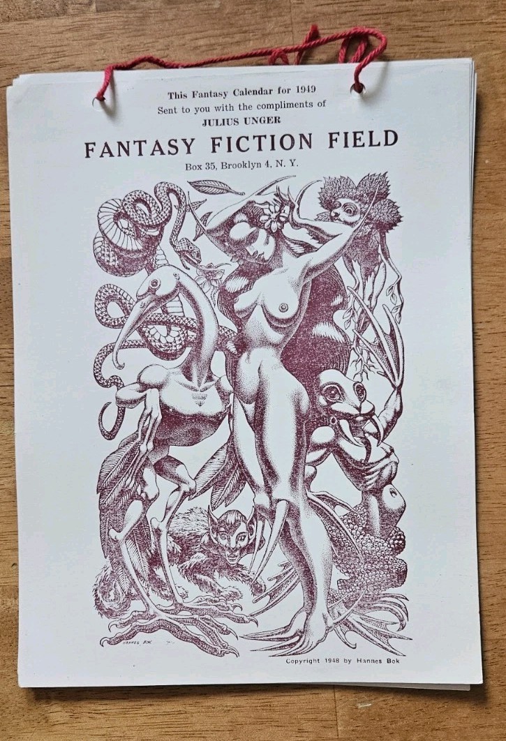1949 Fantasy Fiction Field Calendar Julius Unger 1948 Hannes Bok Gnome Complete