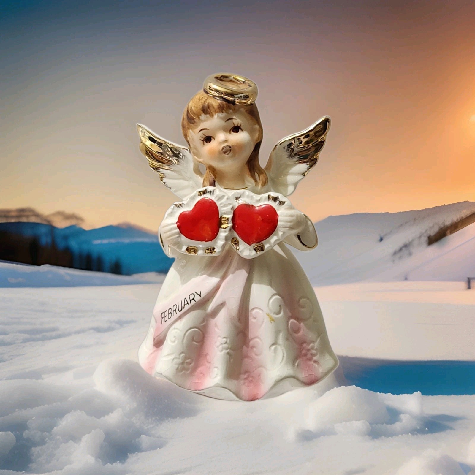 Vintage Birthday Angel February Double Hearts Nippon Japan