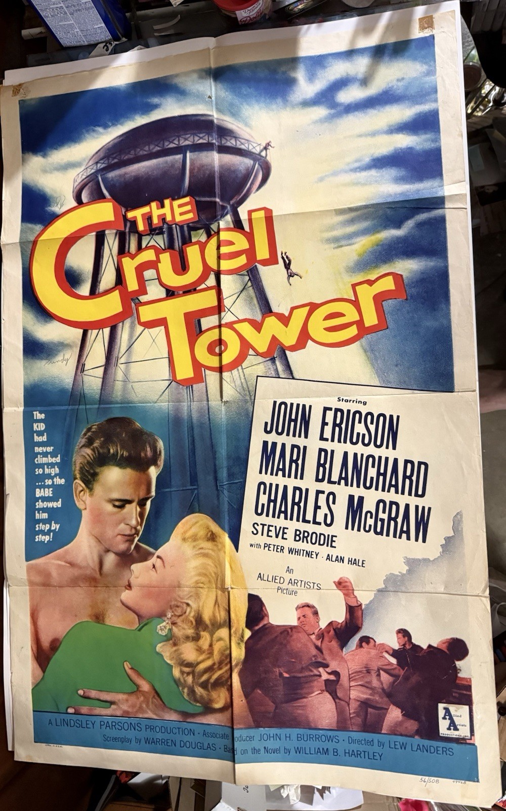 THE CRUEL TOWER 1956 VINTAGE MOVIE POSTER Allied Artists ALAN HALE JOHN ERICSON