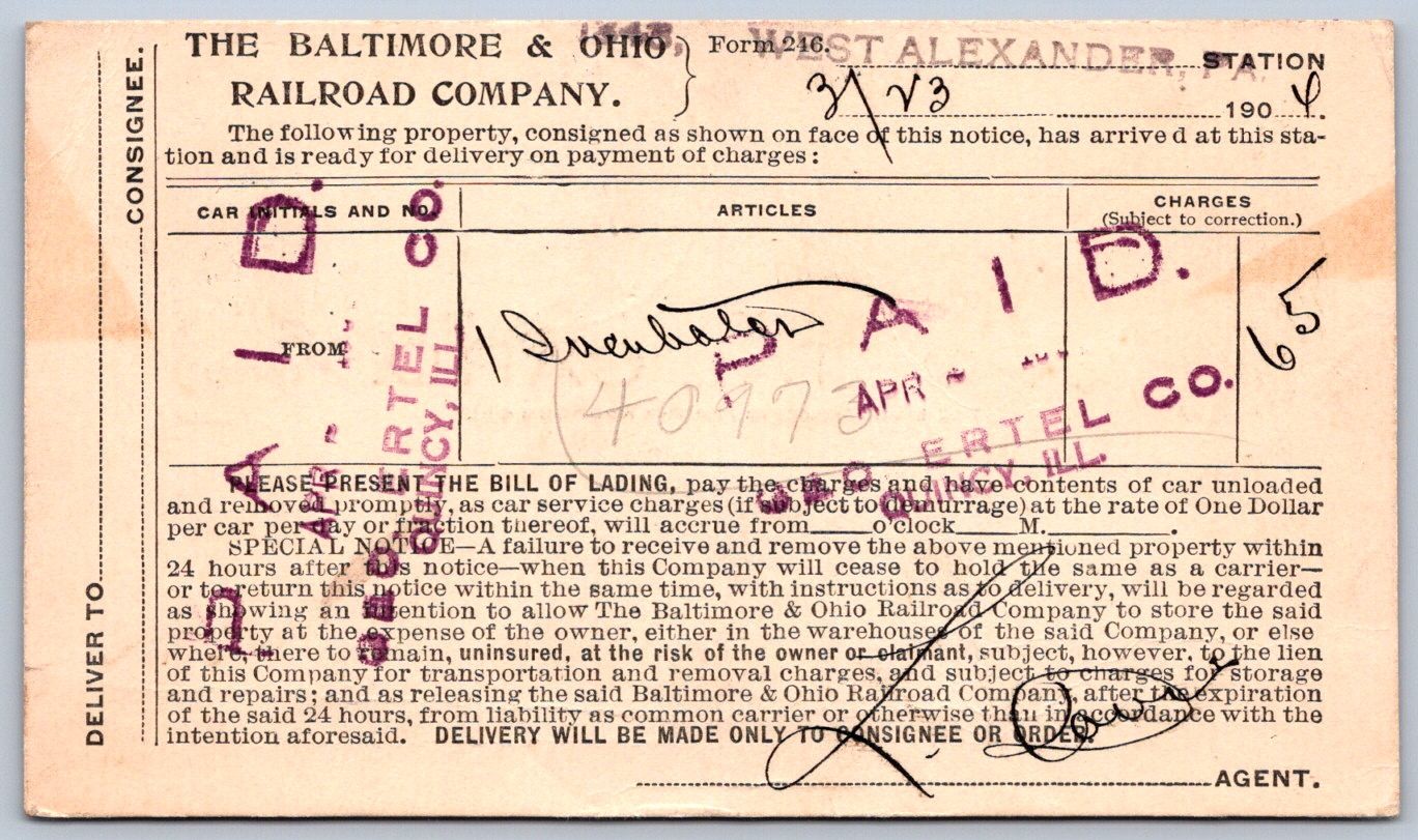 K41/ West Alexander Pennsylvania Postcard c1910 B&O Railroad Co Postal 64