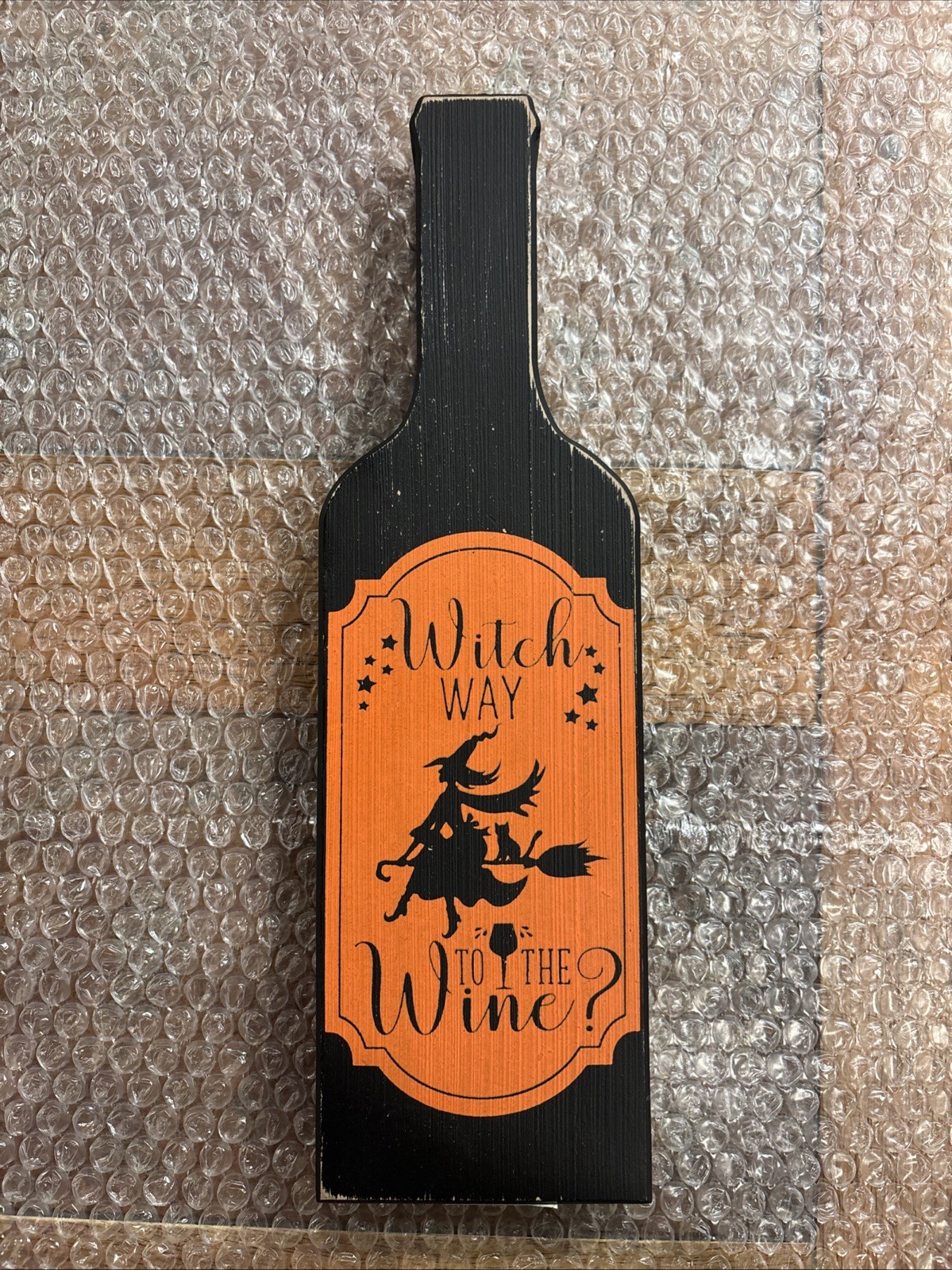 Halloween Decoration Wooden Wine Bottle Witch Way To The Wine