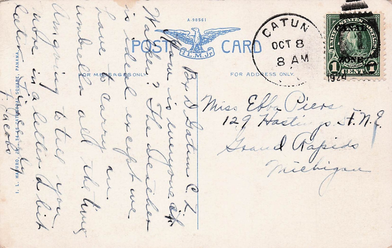 Panama Canal Zone Fancy Cancel Gatun Dam Electric Station Vtg Postcard K3