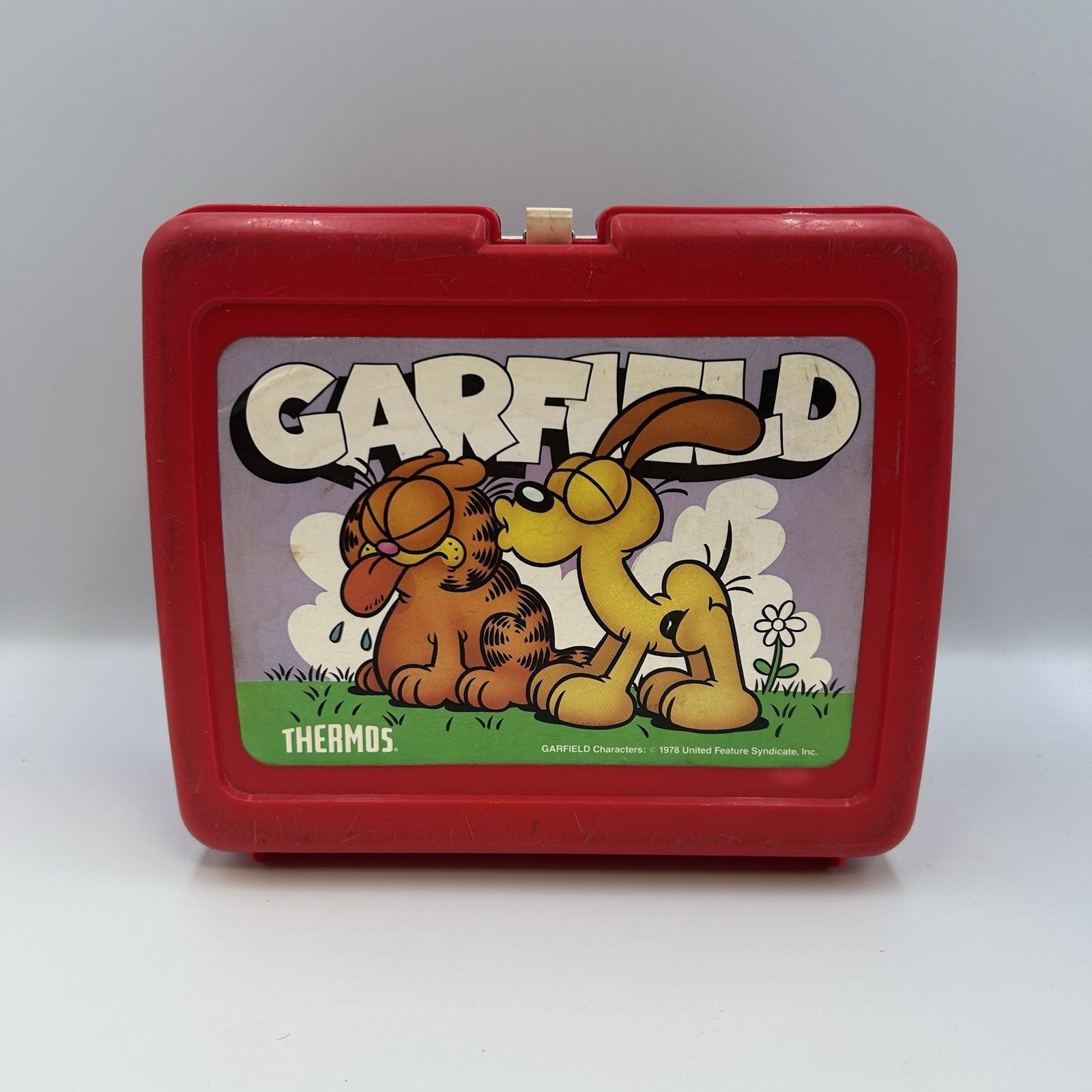 Vintage 1978 Garfield and Odie Red Plastic Thermos Brand Lunch Box Red Kids Vintage 1978 Garfield and Odie Red Plastic Thermos Brand Lunch Box Red Kids