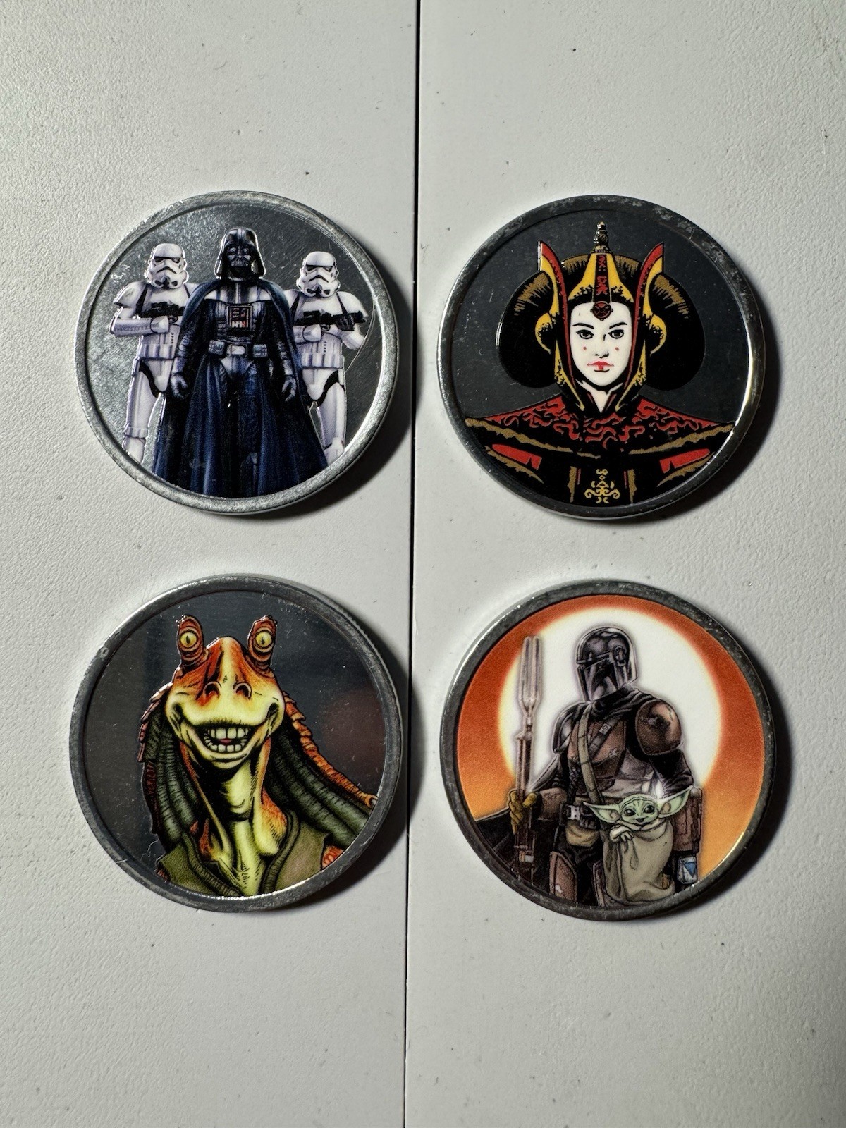 Lot 4 Disney Parks Star Wars Collectible Medallion Coins Vader Mandalorian Grogu