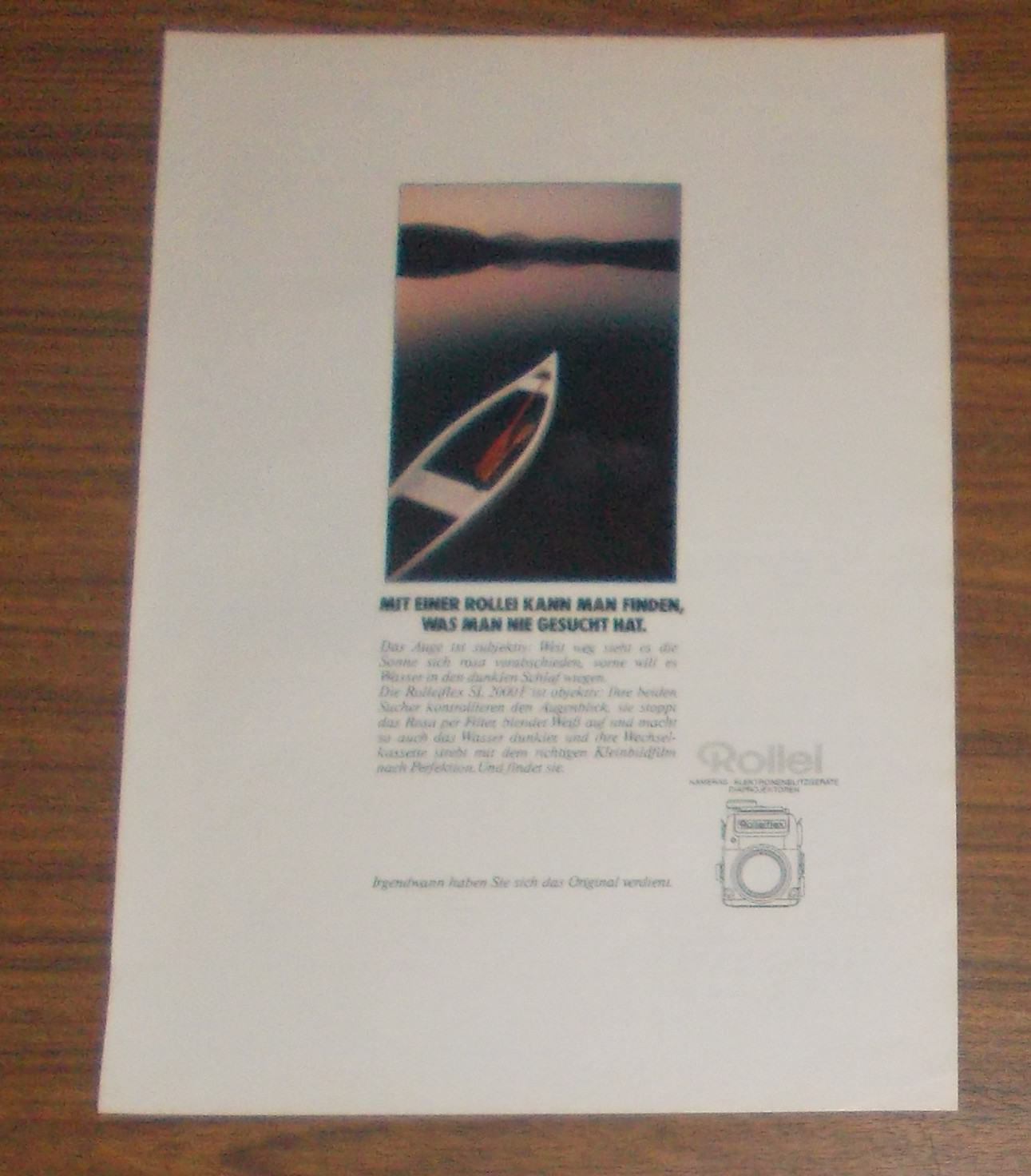 Rare Advertising Vintage ROLLEI ROLLEIFLEX SL 2000 F Camera - Boat at Sea 1981