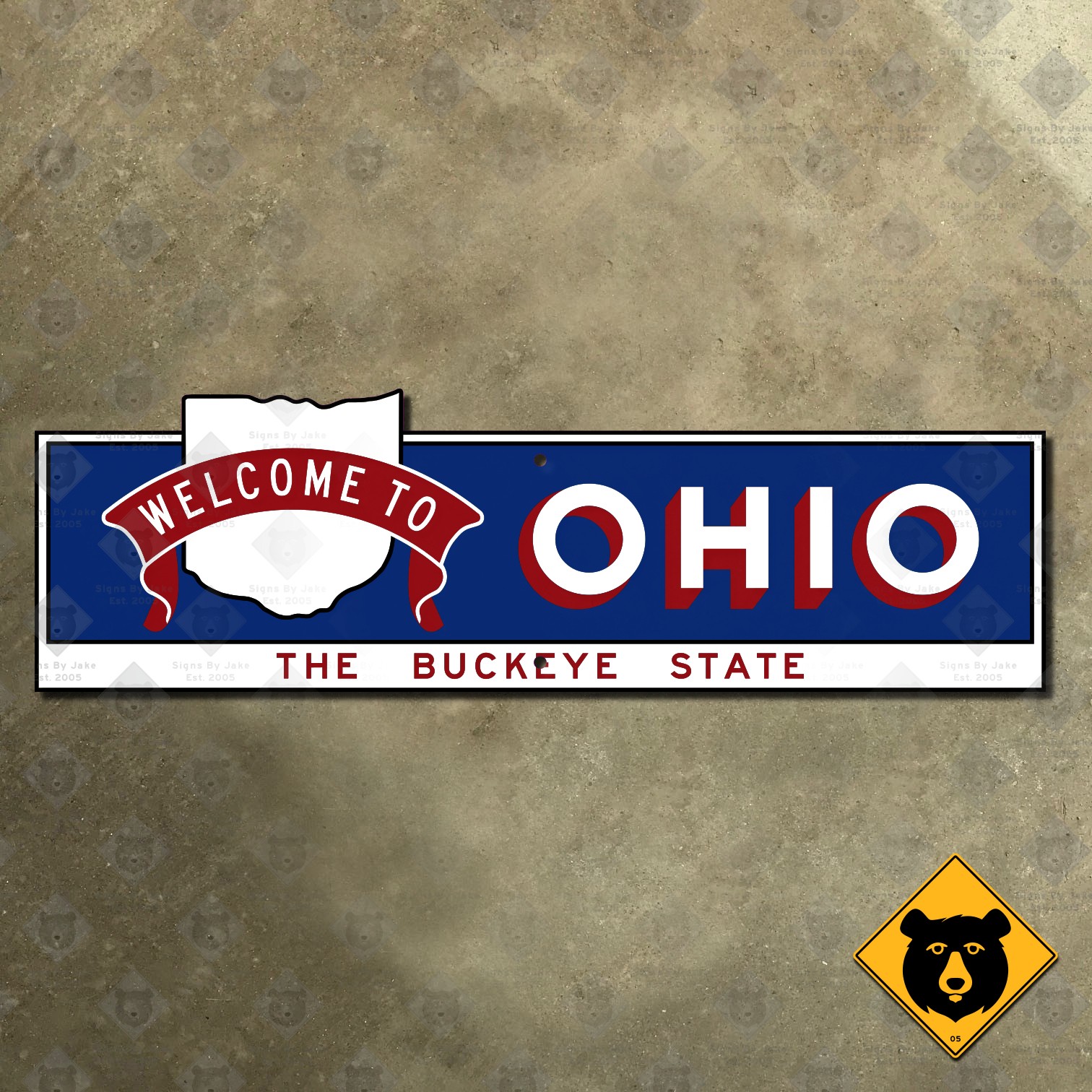 Welcome to Ohio Buckeye state line highway marker road sign map outline 20x6