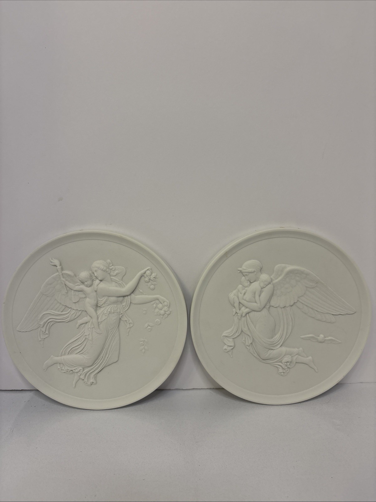 Vintage Royal Copenhagen bisque porcelain  'Night and Day' Thorvaldsen Plaques 