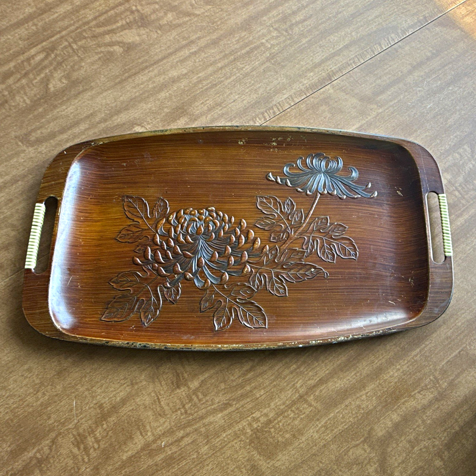 Vintage plastic Rectangular Serving Tray w/ Handles Brown/Black japan
