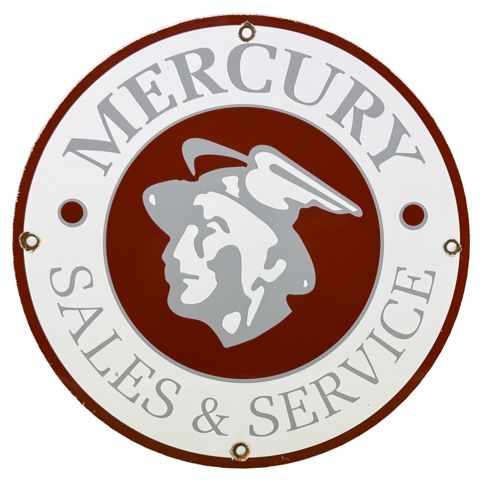 VINTAGE MERCURY SALES & SERVICE PORCELAIN SIGN WINGED HEAD DEALERSHIP