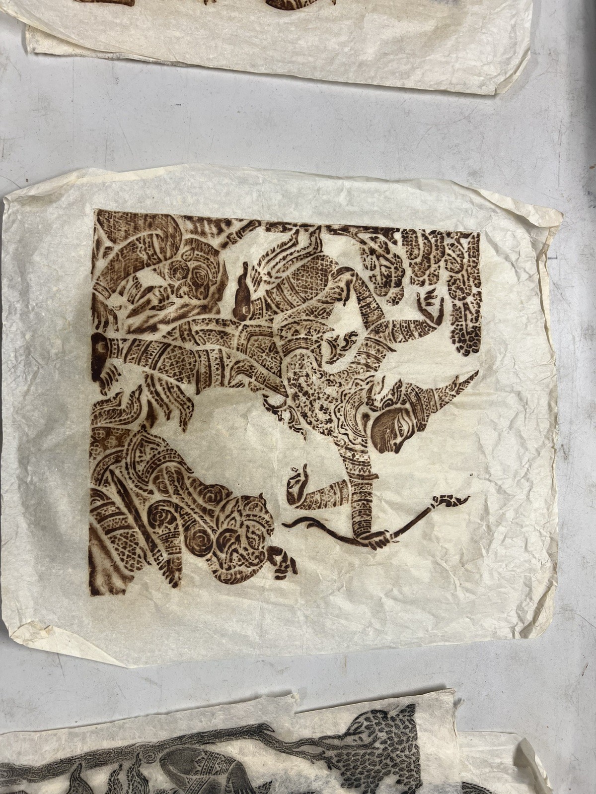 Collection of Genuine vnt Wat So Temple Rubbings Asian Rice Paper Art (lot of 6) Collection of Genuine vnt Wat So Temple Rubbings Asian Rice Paper Art (lot of 6)