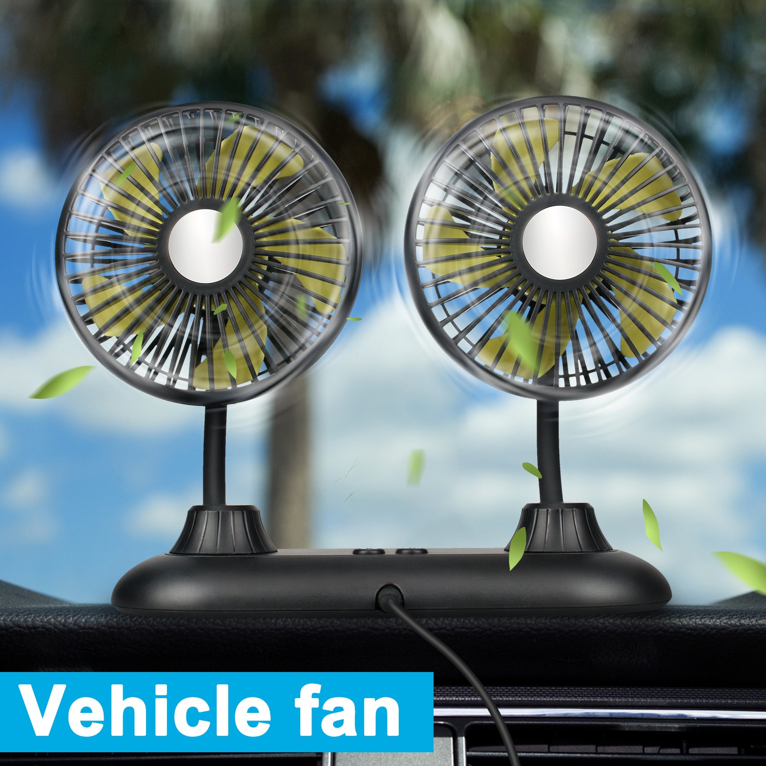 12V Portable Vehicle Cooling Fan - Dual Head 360° Rotatable Car Truck Cooler USA 12V Portable Vehicle Cooling Fan - Dual Head 360° Rotatable Car Truck Cooler USA