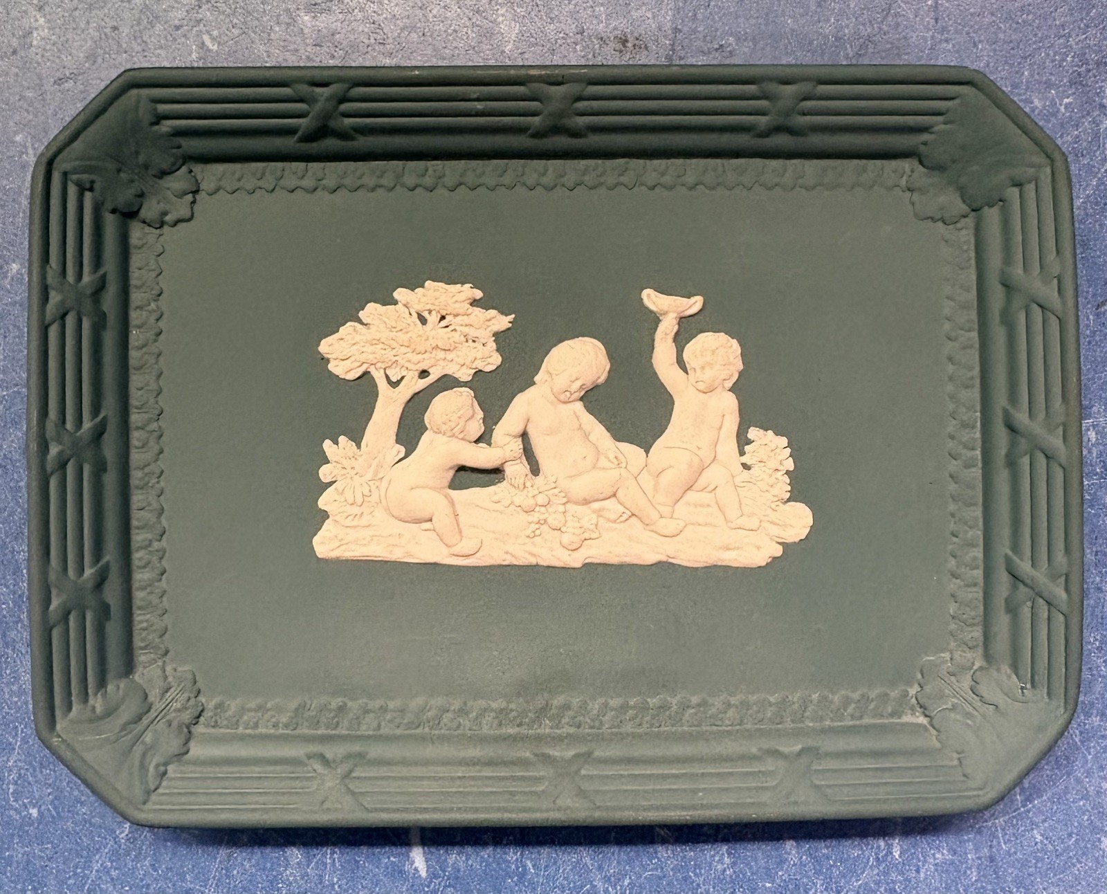 Wedgwood Jasperware Cherub Ceramic Tray  Spruce Green