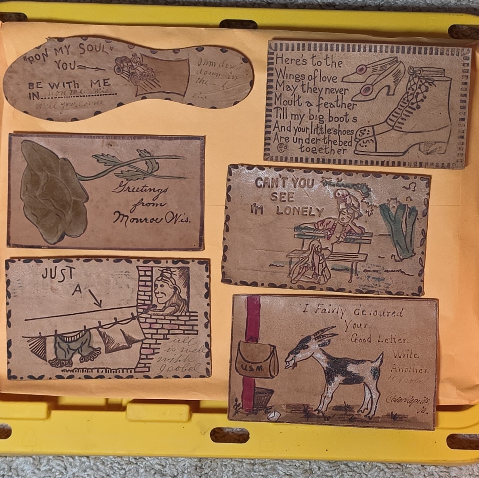 Rare Vintage Leather Postcards Lot of 22 – Early 1900s Leather Novelties