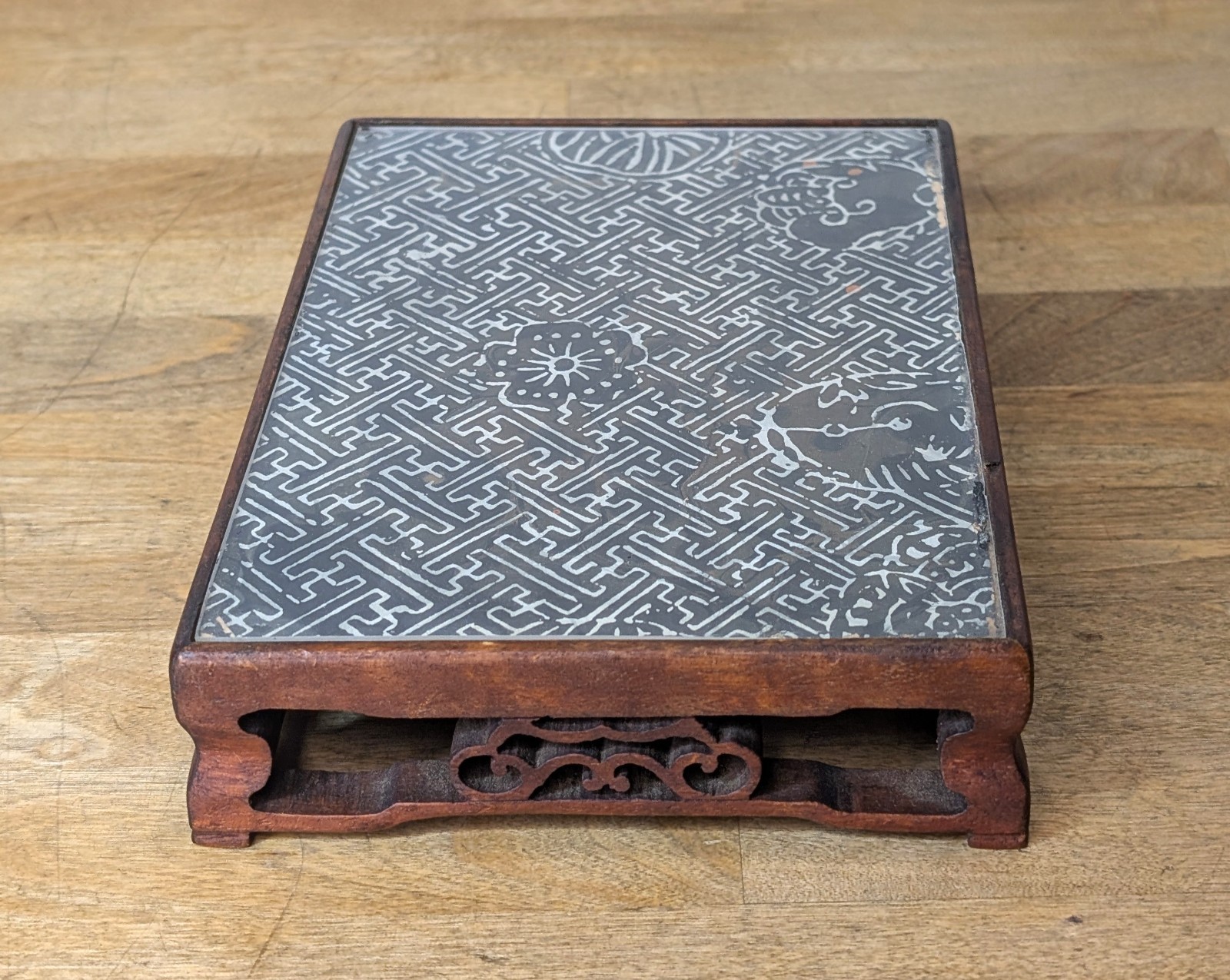 Vintage Carved Hardwood Stand Small Kang Table 7.5