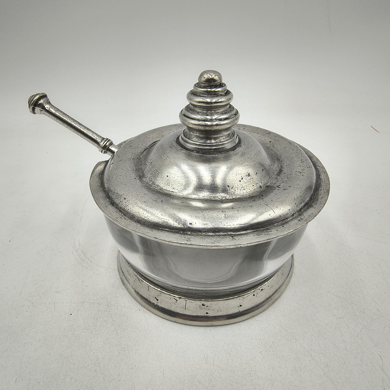 Arte Italica Tavola Italian Pewter Glass Jam Jar Sugar Bowl Spoon 3pc Arte Italica Tavola Italian Pewter Glass Jam Jar Sugar Bowl Spoon 3pc