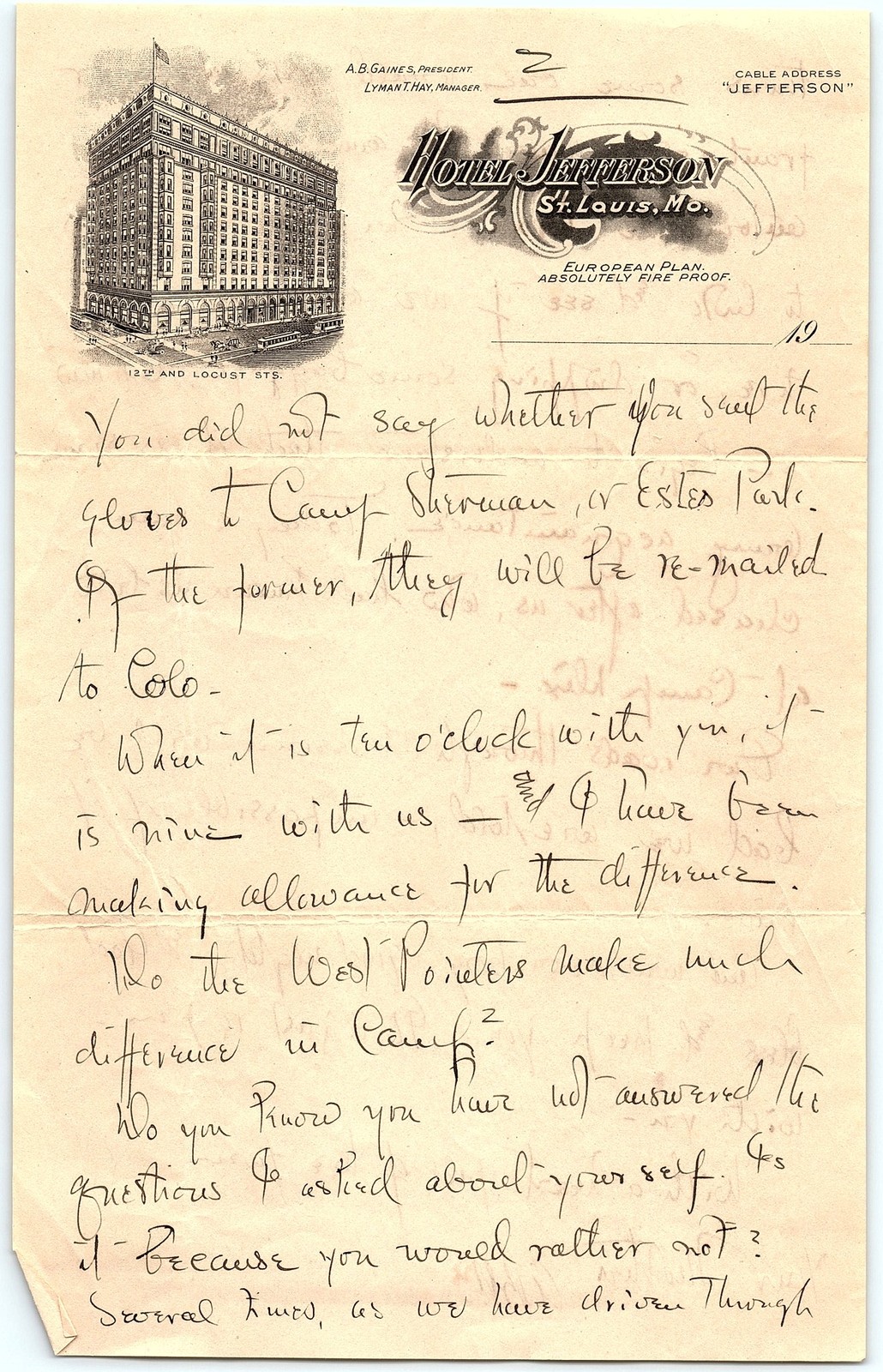 1910s Hotel Jefferson Billhead Handwritten Letter