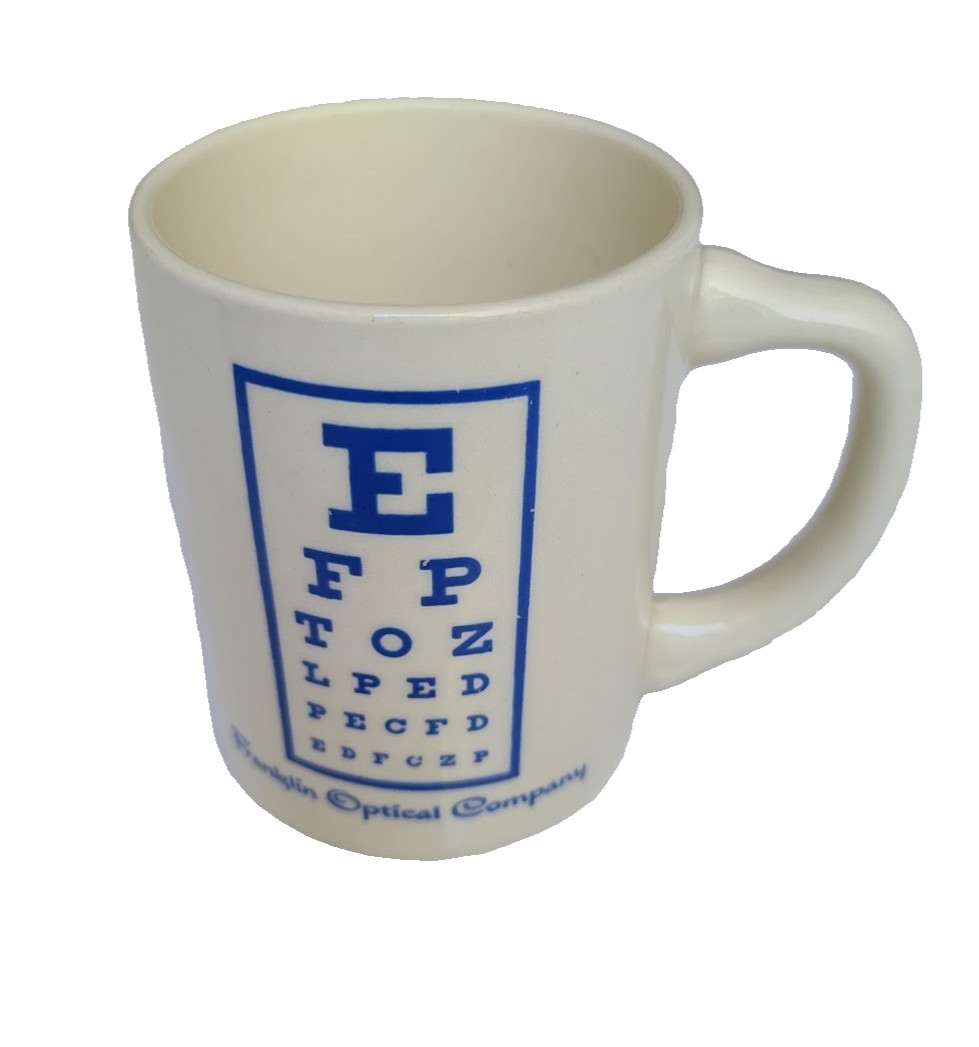 Vtg 30s 40s FRANKLIN OPTICAL CO Coffee Shaving Mug Coffee Cup Eye Exam Chart Vtg 30s 40s FRANKLIN OPTICAL CO Coffee Shaving Mug Coffee Cup Eye Exam Chart