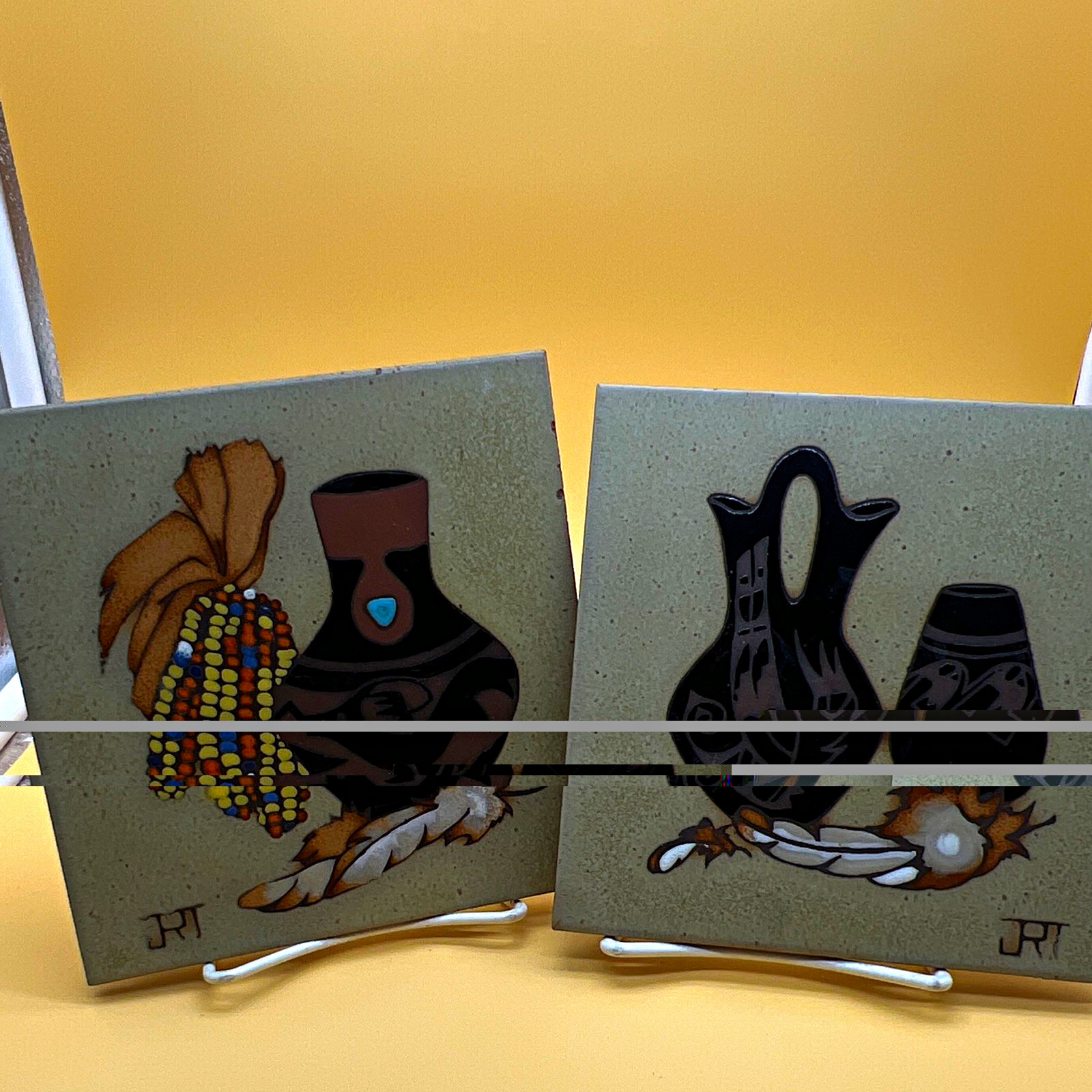 Jack & Cleo Teissedre Hand Glazed Kiln Fired Ceramic Tile Signed JRT