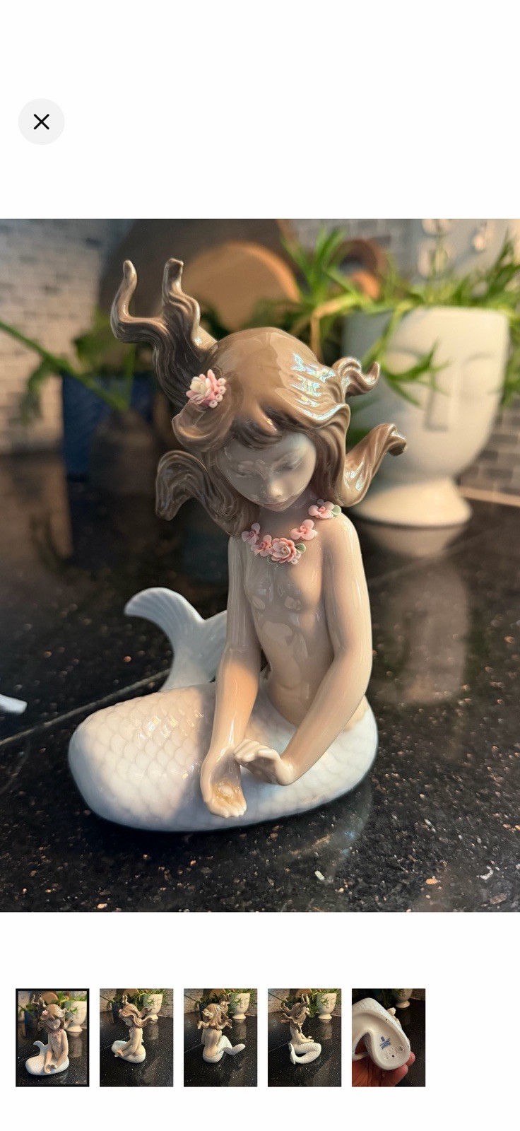 Retired Lladró Porcelain MERMAID Figure #1415 - NOTE MISSING PEARL IN FRONT
