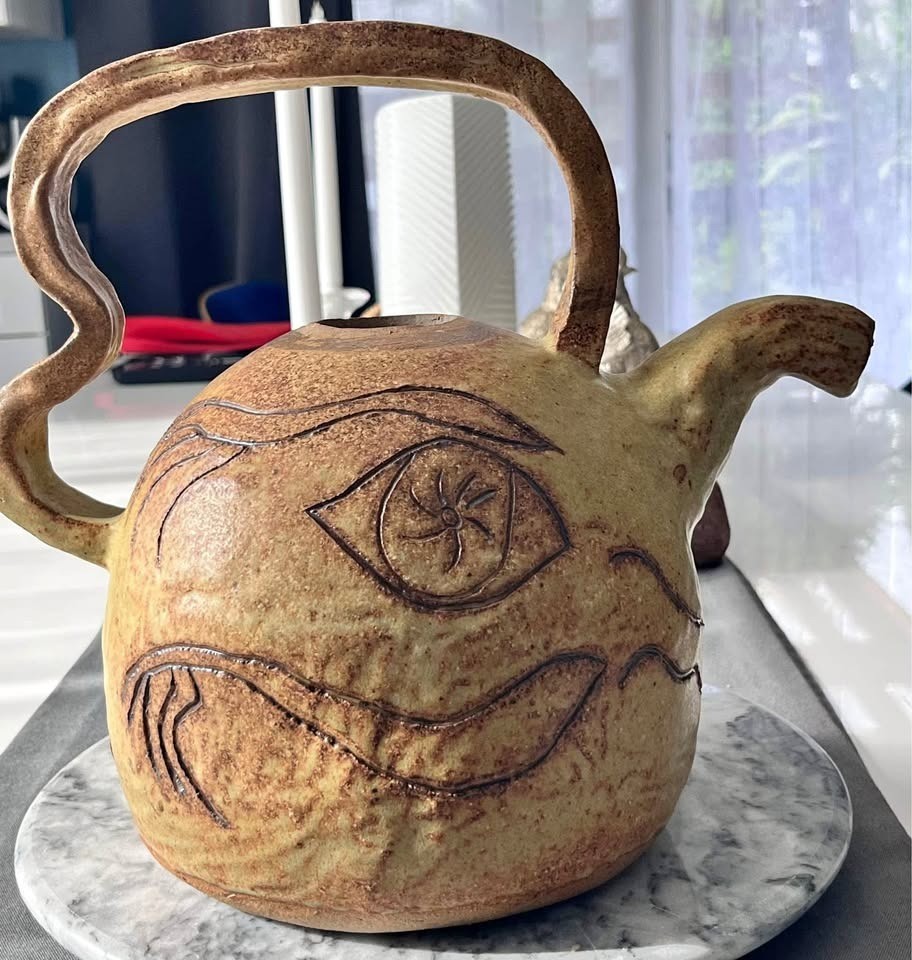 MCM primitive abstract-brutalist elephant pottery teapot