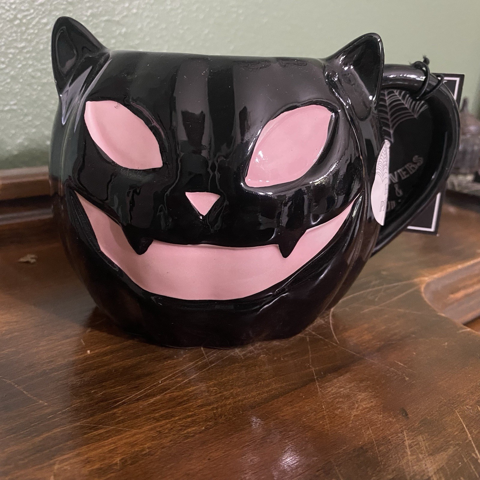Cobwebs and Cauldrons Hand Painted Halloween Cat Mug