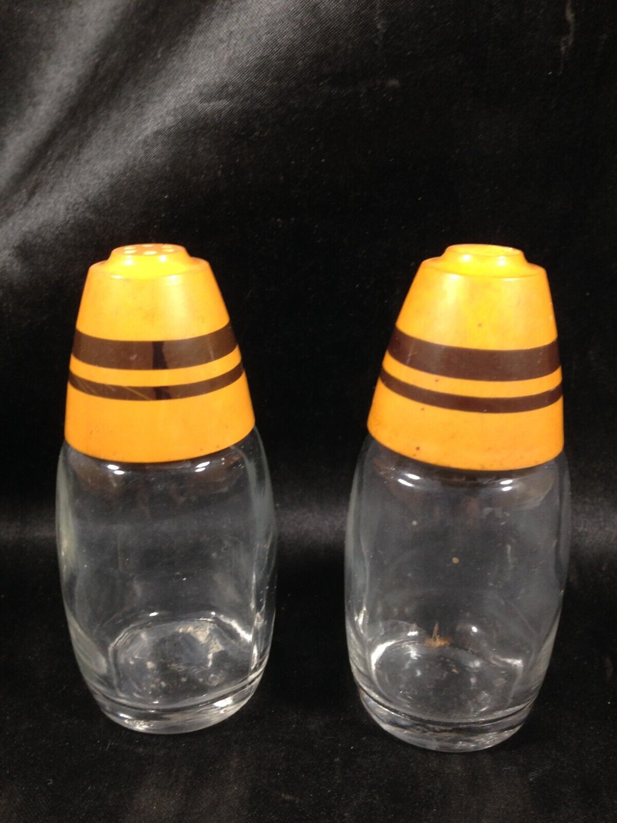 Vintage Gemco Westinghouse Glass Salt Pepper Shakers Brown Stripe