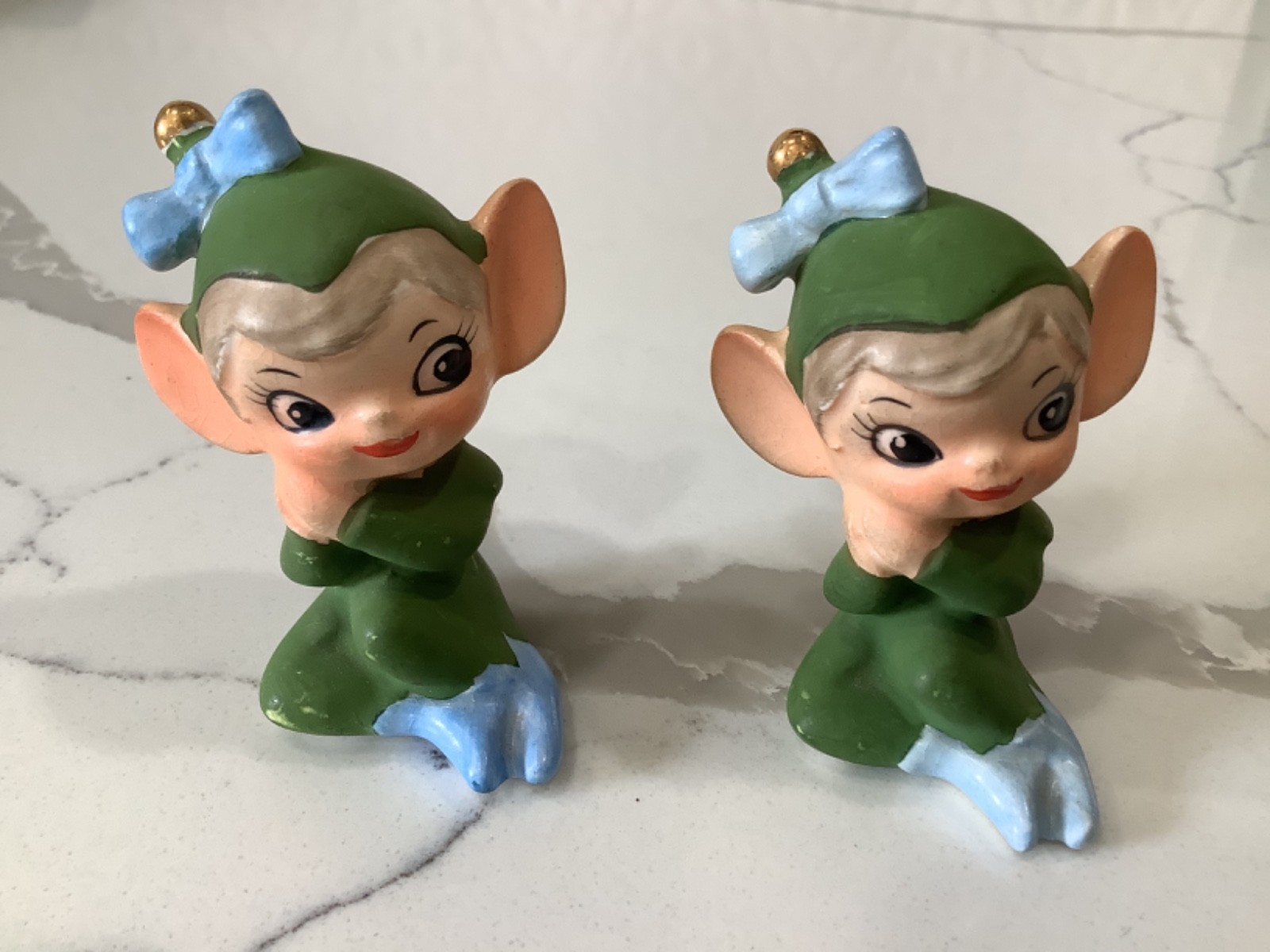 Vintage Napco Ware C7360 Japan Porcelain Big Eyes Pixie Elves w/ Blue Bows Vintage Napco Ware C7360 Japan Porcelain Big Eyes Pixie Elves w/ Blue Bows