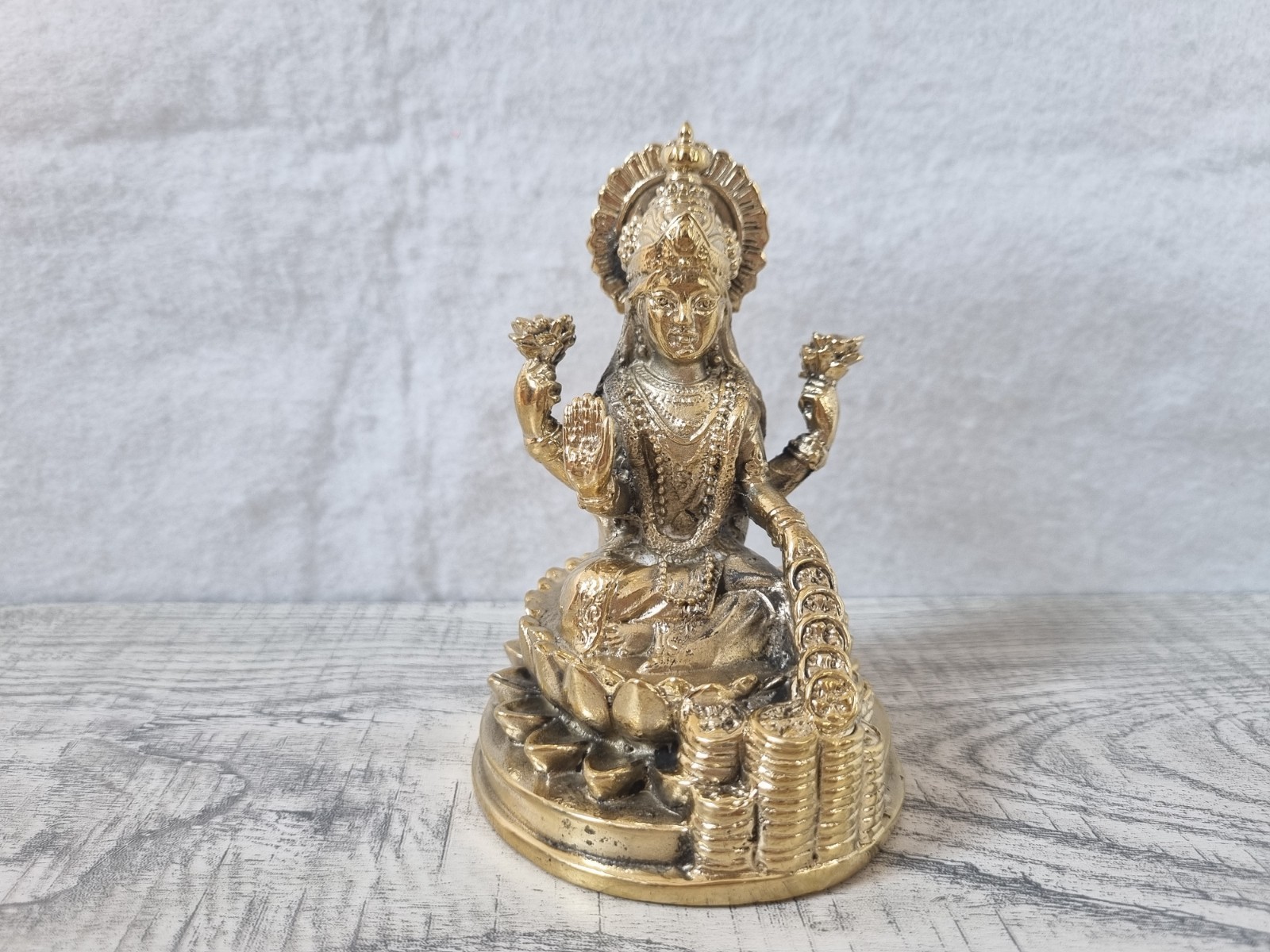 Hindu Goddess Lakshmi Laxmi Statue Gaja Seat Lotus Showering Gold Coins Rich 4\