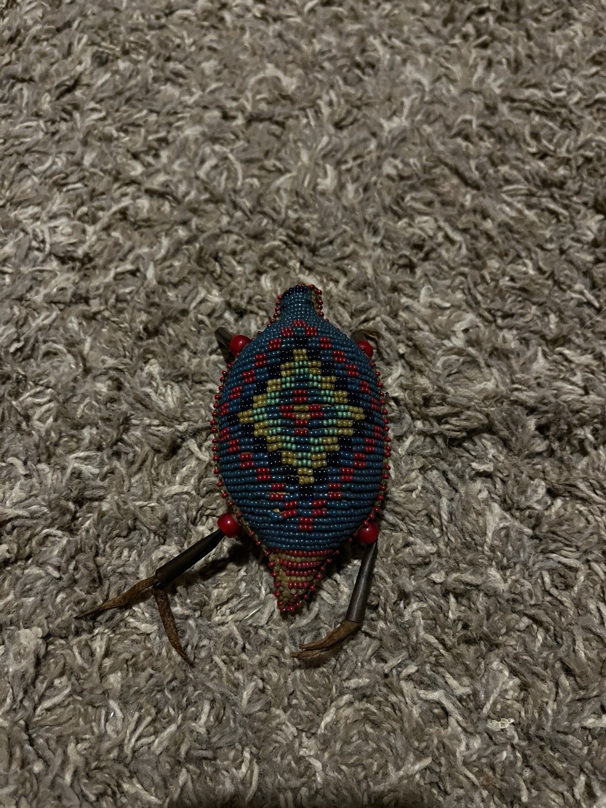 Authentic Plains Indian style beaded turtle amulet/ umbilical cord fetish