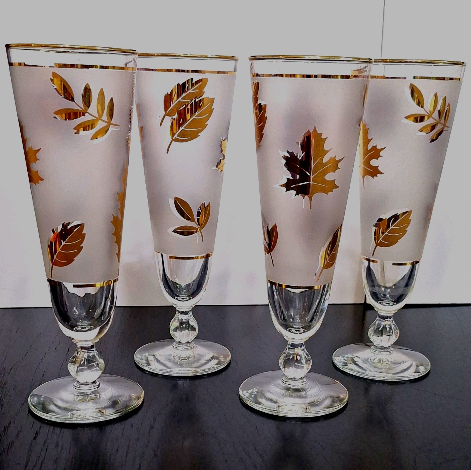 Vintage Libby Golden Foliage Pilsner Glasses Set of Four Vintage Libby Golden Foliage Pilsner Glasses Set of Four