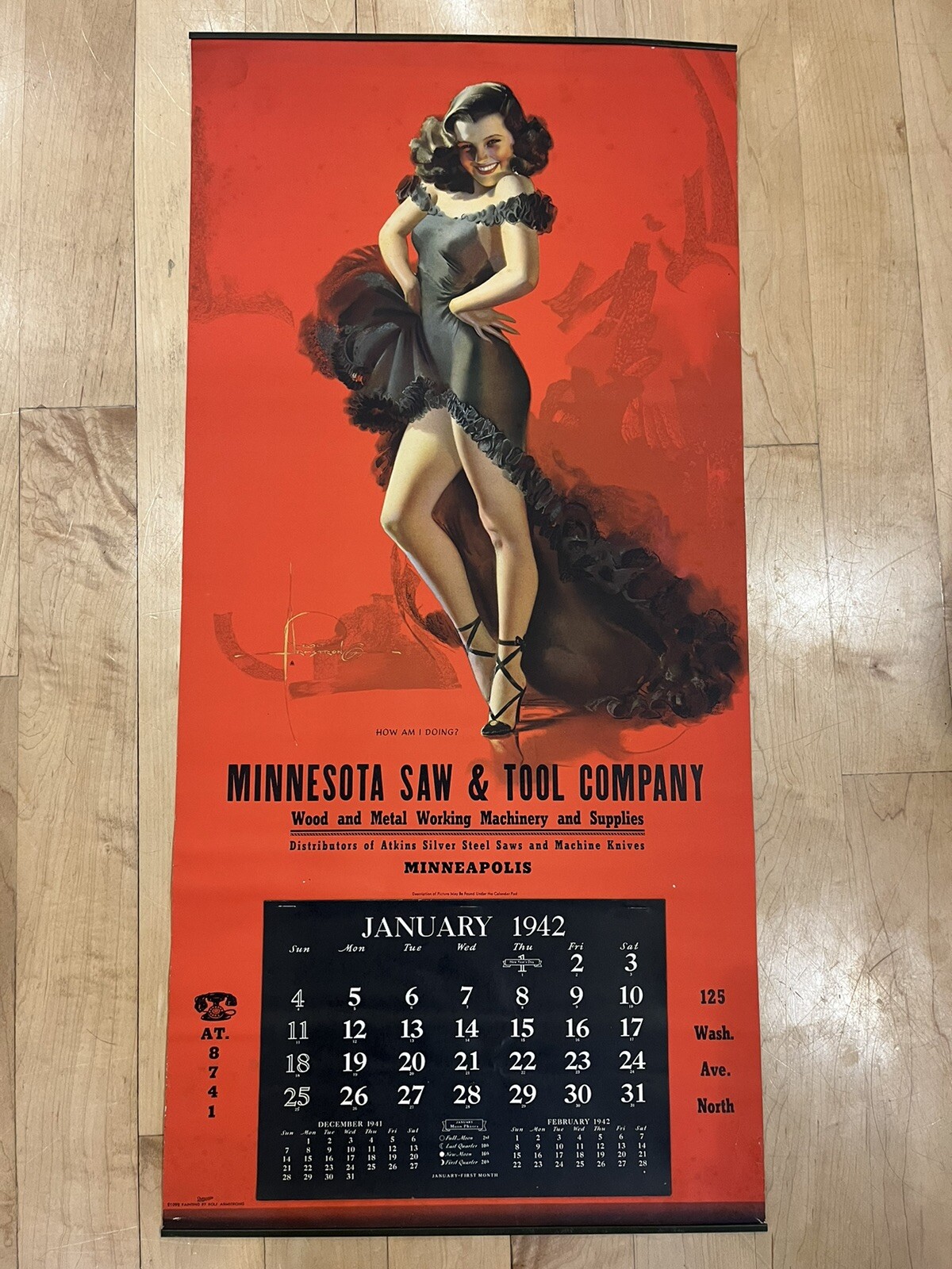 Vintage 1942 Pin Up Rolf Armstrong Advertising Calendar Minnesota Saw & Tool