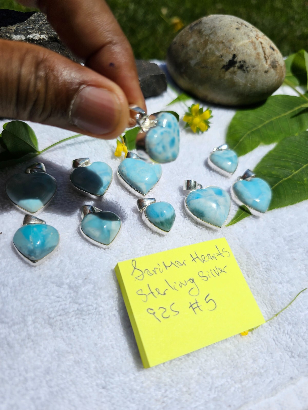 Lot of Larimar and Silver hearts cabochons, atlantis stone, larimar blue sky