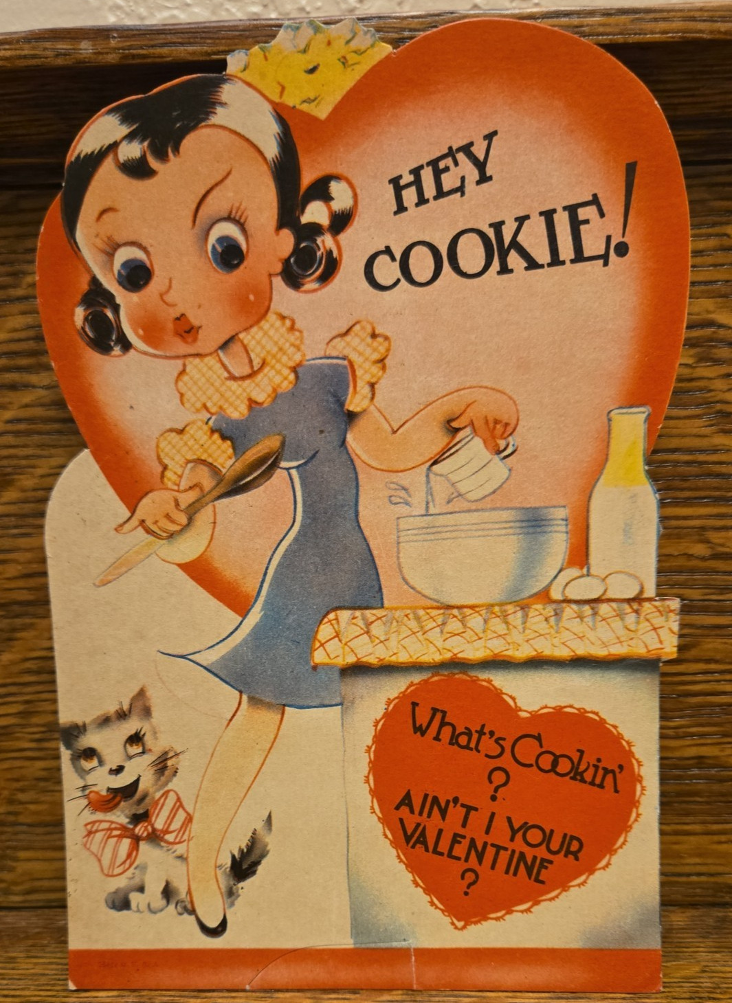 Vintage 1940s-1950s Valentine Card - Hey Cookie What\'s cookin\'?