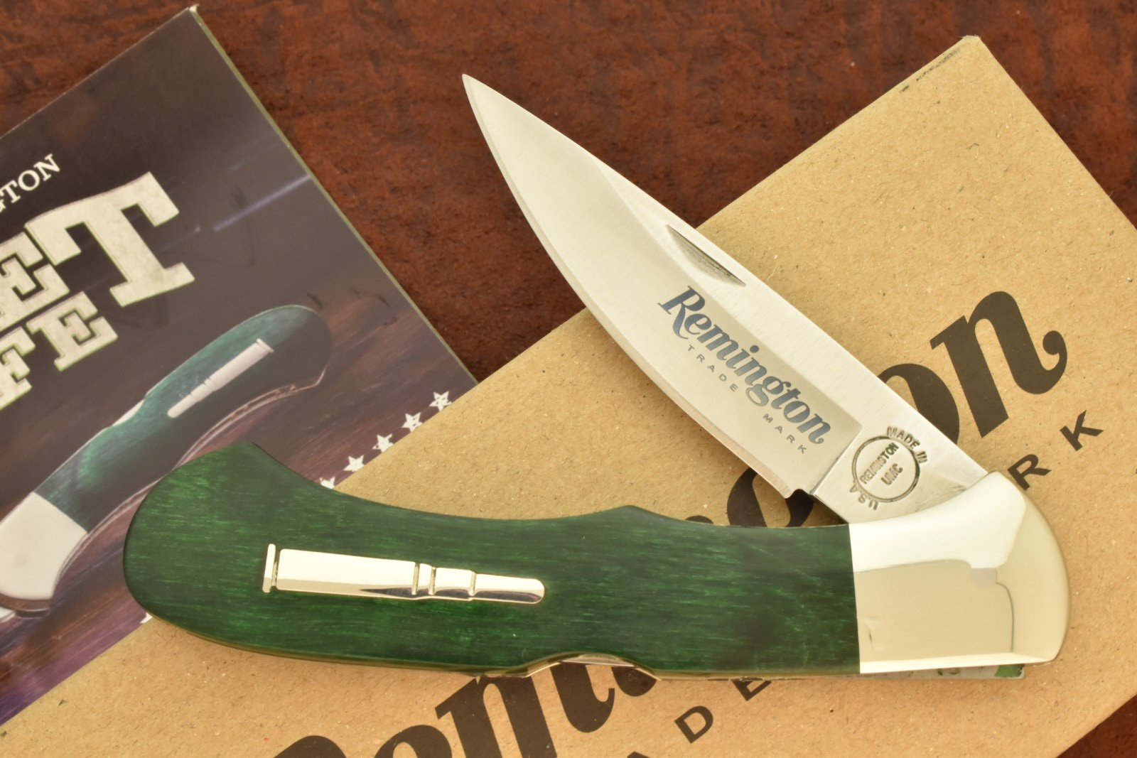 REMINGTON UMC USA by BUCK GREEN WOOD BULLET LOCKBACK KNIFE R50032 2019 (34242