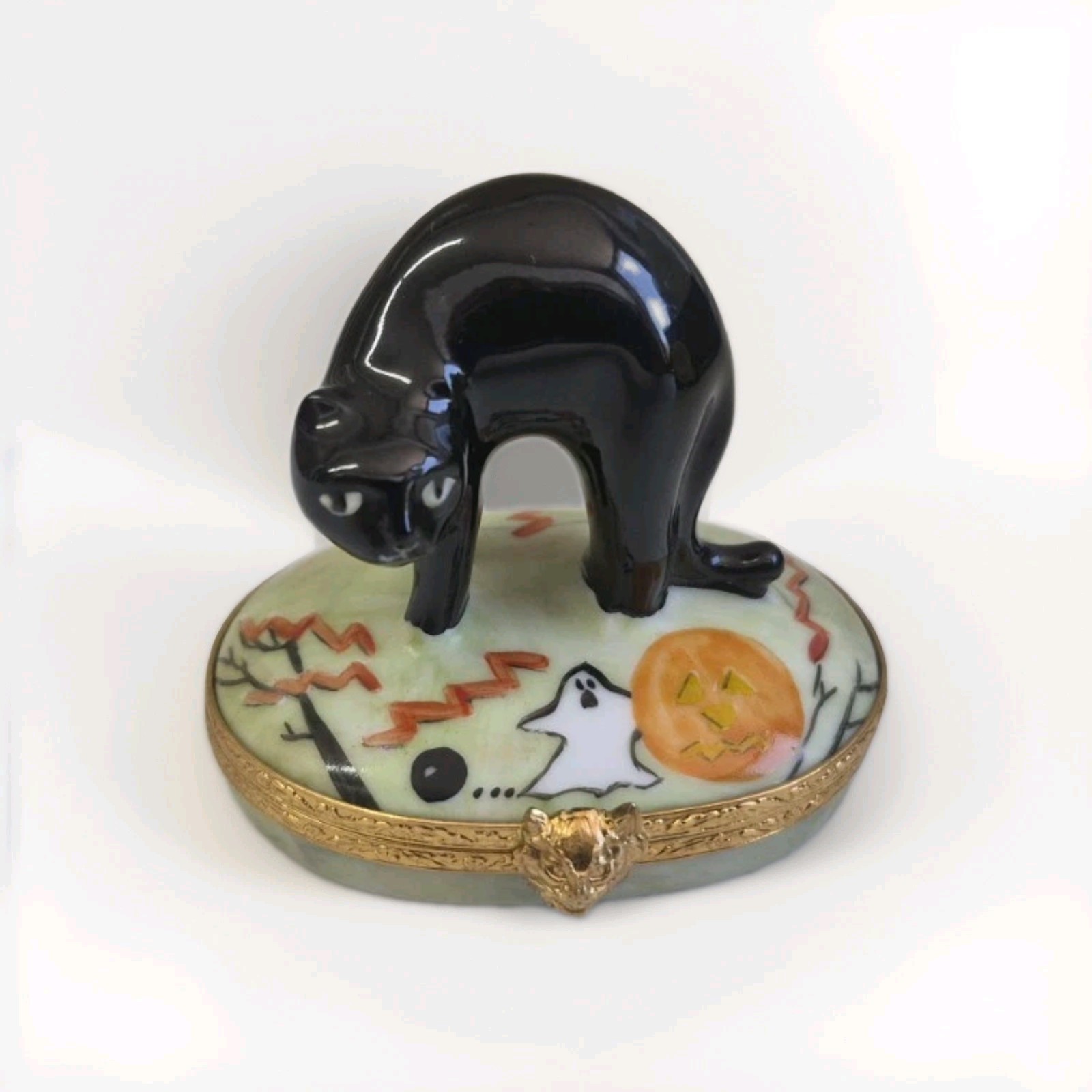 Limoges Artoria Black Cat Pumpkins & Ghost Trinket Box Limited Edition Pristine Limoges Artoria Black Cat Pumpkins & Ghost Trinket Box Limited Edition Pristine