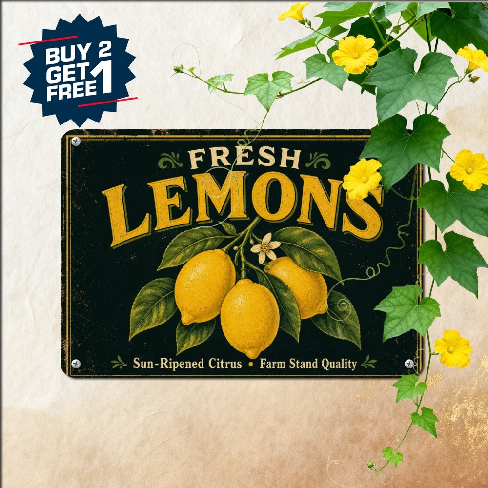 Fresh Lemon Orchard Metal Sign Vintage Citrus Fruit Kitchen Tin Plaque