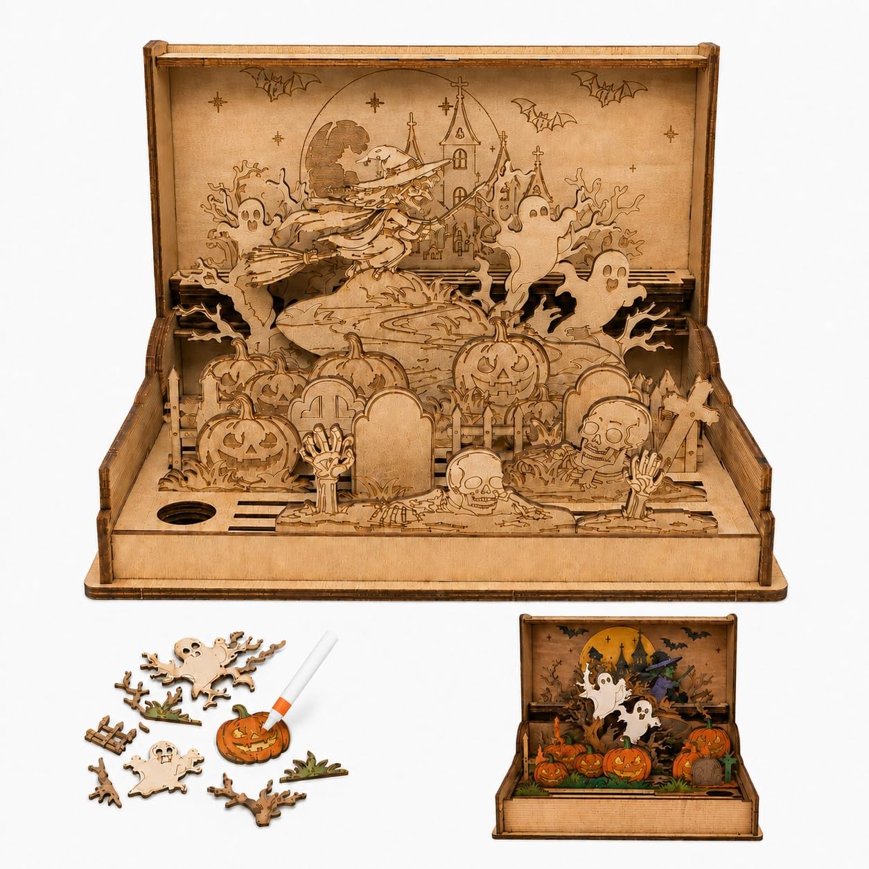 Halloween Wooden 3D Puzzles for Adults, Halloween Witch Craft Building Kit