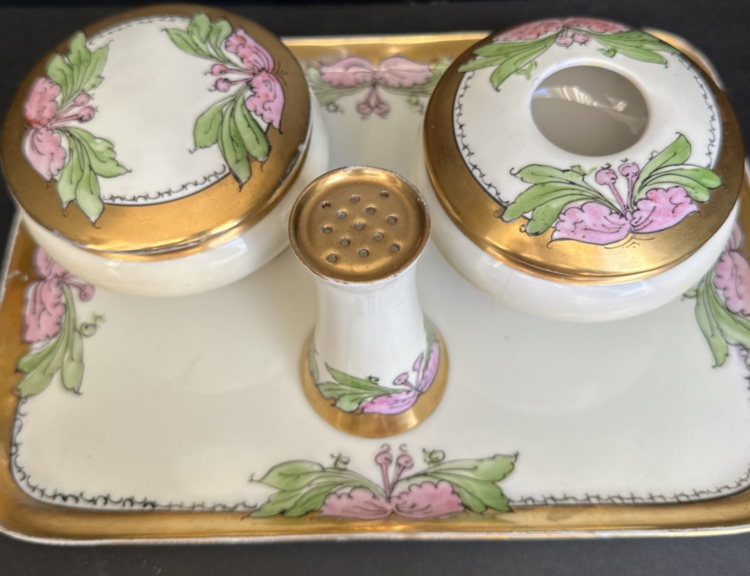 Antique M Z Royal Austria Porcelain Vanity Dresser Set Gold Hand Painted Bavaria Antique M Z Royal Austria Porcelain Vanity Dresser Set Gold Hand Painted Bavaria